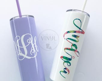 SALE Personalized 20 oz. Skinny Metal Tumbler with Straw {Mint, Lavender, and Dark Pink}