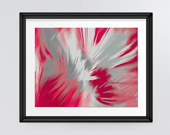Abstract Brush Strokes in Lipstick Reds & Greys, Expressionistic Flower Striking Wall Art, Digital Print, INSTANT DOWNLOAD