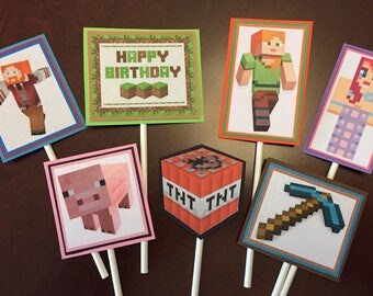 Minecraft Cupcake Toppers, Minecraft party, Minecraft birthday, Minecraft Cake toppers, Video Game Party