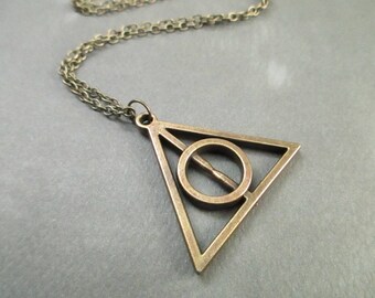 Antique Brass Deathly Hallows . Harry Potter Jewelry . Necklace