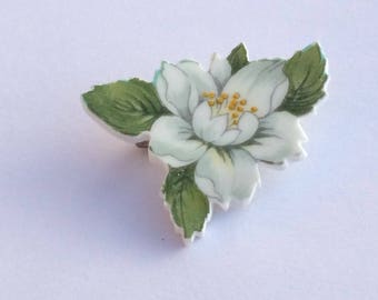 White Flower Brooch/ Vintage Cut China Magnolia Brooch Pin/ White Floral Upcycled China Pin/ 2nd Anniversary Gift For Her