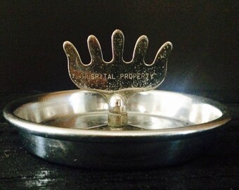 Vintage "Hospital Property" Chrome Pincherette Ashtray; Mid-Century or Art Deco Ashtray; Pincherette Ashtray
