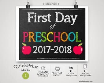 50% OFF SALE - Printable First Day of Preschool Grade Sign, First Day of School Sign, Instant Download, Print at Home, No Waiting