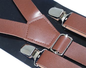Brown Leather Suspenders | Leather Suspenders | Mens Suspenders | Groomsmen Suspenders | Wedding Suspender | Brown Suspenders | Ages 8-Adult
