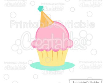 Birthday Hat Cupcake SVG Cut File & Clipart E273 - Includes Limited Commercial Use!