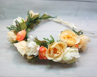 Flower crown Flower accessory Flower headband Flowers for hair Rustic flower Wedding crown Floral headband Gold crown Flower crown bridal
