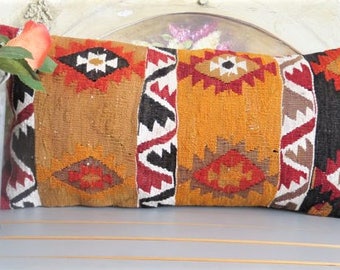Sofa pillow, vintage kilim pillow, living room decoratioon, wool cushion cover