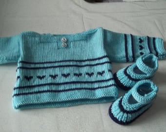 set top + baby shoes 0/3 months - handmade knit-