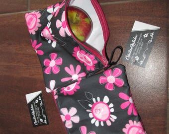 Bag snack, sandwich bag, bag reutilisable.sac Pul floral black background
