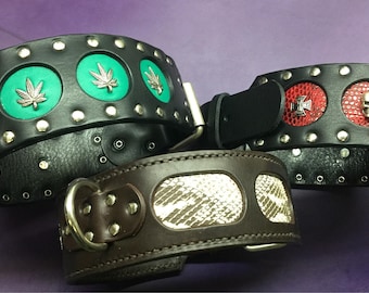 Wide leather dog collar