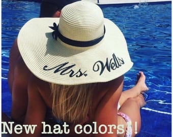 Embroidered Floppy Hat with Custom Sayings- Wide Brim Beach Sun Hat- Personalized