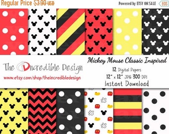 OFF SALE Mickey Mouse Inspired digital paper pack for scrapbooking, Making Cards, Tags and Invitations, Instant Download