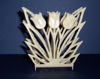 Vintage 1950's Plastic Napkin Holder, White Tulip Napkin Holder