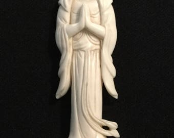Antique 19th Century Chinese Carved Bone Praying Women on Lotus Figurine