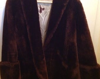 Mouton Lamb Coat Vintage Brown Lined Jacket Fur