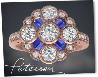 Rose Gold Engagement Ring - Diamond Simulant Engagement Ring Vintage Wedding Ring - Gold Ring - Moissanite Engagement Ring
