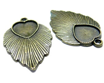 Primer jewelry 10 pendants 2D1437feuille heart art deco Bronze