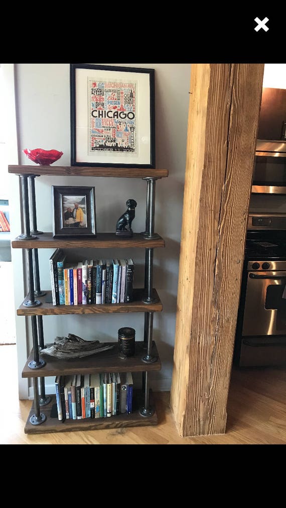 Industrial Pipe Shelf Handmade Reclaimed Wood Bookcase