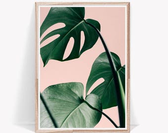Palm Leaf Print,Pink and Green,Leaf,Art,Tropical Print,Exotic Print,Palm Print,Nature Print,Nature Decor,Plant Print,Wall Print,Interior Art