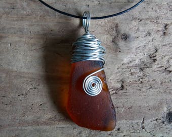 Celtic Pendant, Sea Glass Necklace, Irish Gifts, Genuine Sea Glass, Beachcomber Pendant, Wire Wrapped Jewelry, Sea Lover Gift, Boho Pendant
