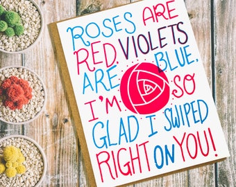 funny tinder card-I'm so glad I swiped right-Valentines card- anniversary card-cute funny card-card for her-card for him-I love you card