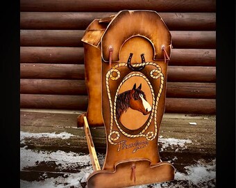 Custom saddle stand, saddle rack handmade and painted, personalized with your horse and name, solid wood saddle stand, rustic western decor