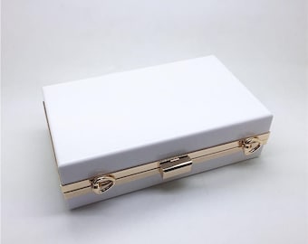 17.5cm x 10.5cm ( 7" x 4" ) box clutch frame with solid color acrylic covers & chain, transparent PVC sidewall glued on or not, L51A