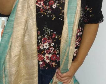 Cream and turquoise scarf//scarf//stole//shawl//cream and turquoise shawl//Indian scarf//indian shawl//turquoise shawl//turquoise scarf//