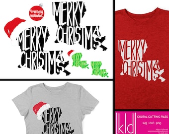 4 Louisiana Christmas SVG Files- Louisiana svg - Merry Christmas svg - Santa Hat svg - State of Louisiana Christmas