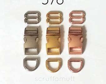 Gold, Silver, or Rose Gold Dog Collar Hardware / 1 inch metal hardware / 5/8 inch metal hardware / 25mm 16mm metal dog collar hardware