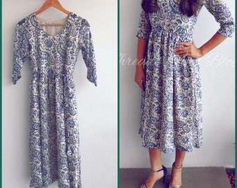 Chiffon Hand Block Printed Midi Dress