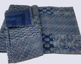 King Size Quilt,Handblock Handmade blockprint kantha quilt,Indigo kantha quilt,blanket,Quilt,Queen size quilt,patchwork blanket quilt throw