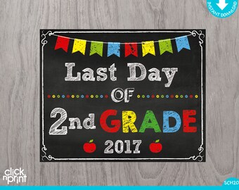 Last Day of Second Grade Sign Instant Download Print Yourself, Last Day of 2nd Grade Chalkboard Sign, Printable Last Day Second Grade Sign