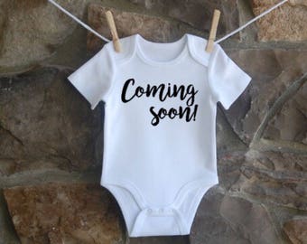 Coming soon onesie, Pregnancy Reveal, Pregnancy Announcement, New Baby, Baby Announcement, Baby Onesie, New Dad Reveal, Grandparent Reveal