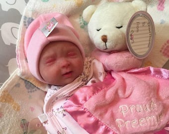 Painted Born Too Soon Micro Preemie Full Body Silicone Baby Girl Doll "Olivia"