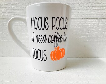 Hocus Pocus I need coffee to focus mug with glitter pumpkin / Coffee / Halloween / Fall mug / Cute Mug / Mom gift / Mom mug / Wife gift