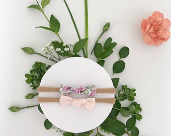 Baby headband Set of 2 | Linen baby bows Baby bow headbands Baby headband Nylon headband set Infant headbands Small bows Baby shower gift