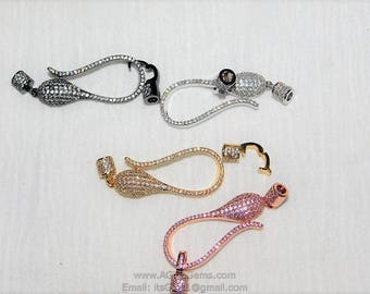 CZ Pave S Hook Lobster Claw Clasp Connector bead for Knotting and Threading Necklace Bracelets Gold Silver Black Rose Gold