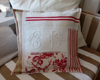 Patchwork of vintage paintings "SD" Monogram for this pillow