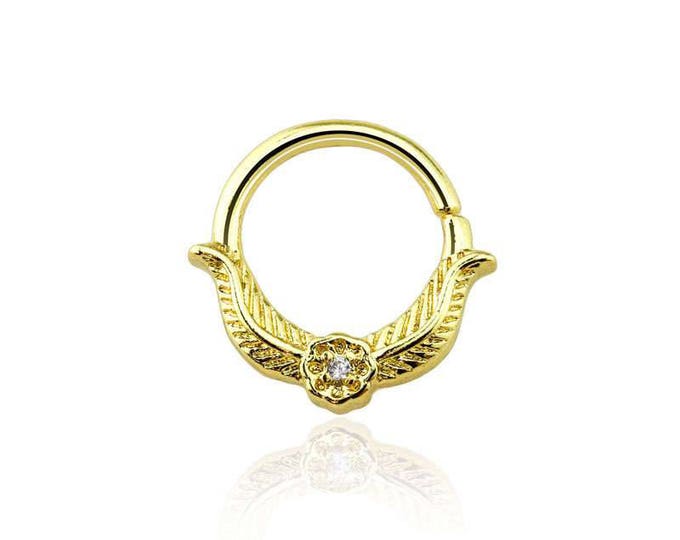 CZ Laurel Leaf Crown Design 316L Surgical Steel Septum Hoop Ring