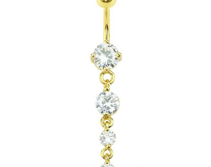 Prong Set Four Gem Cascade Dangle CZ 316L Surgical Steel Navel Ring