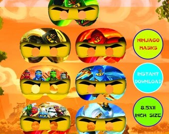 Instant Download - Ninjago masks , Ninjago Birthday ,Ninjago party, Ninjago invitation, printable NinjaGo, Ninjago photo booth props, Ninja