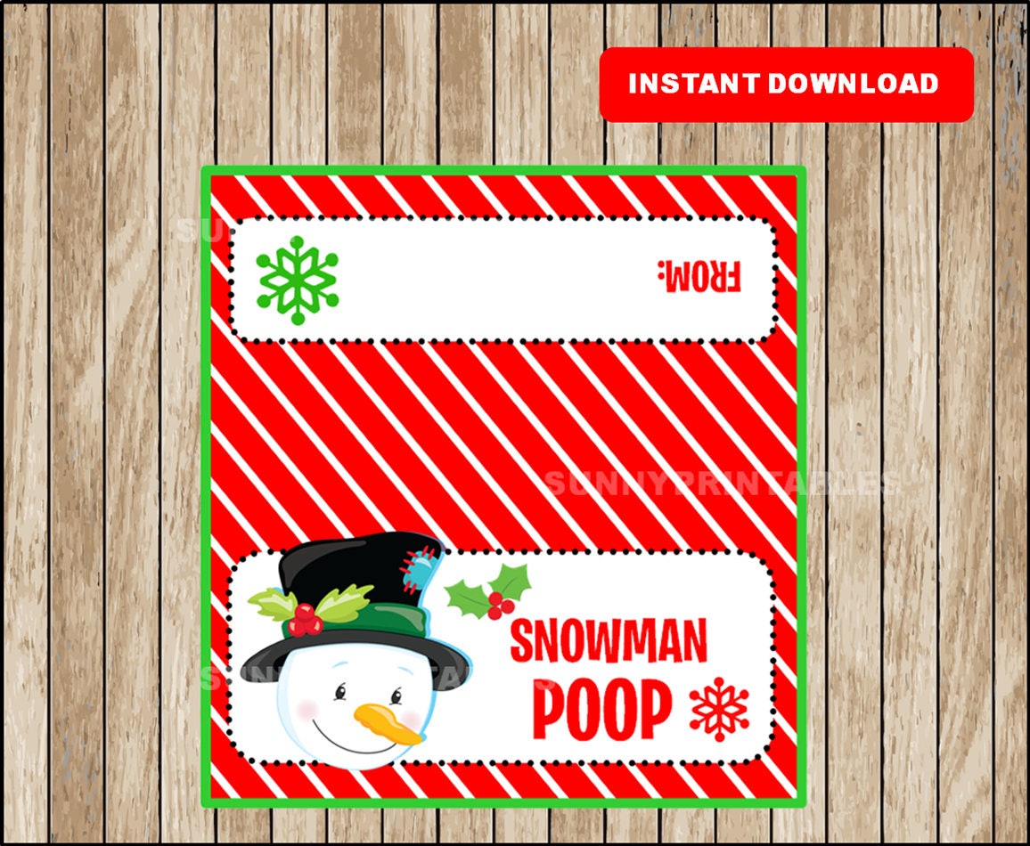 Snowman Poop Treat Bag Toppers Christmas Bag Topper Printable