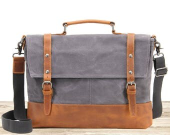 Waxed Canvas Messenger Bag / Leather Messenger Bag / Laptop Messenger Bag / Men Messenger Bag / Messenger Bag Men / Satchel / Briefcase men