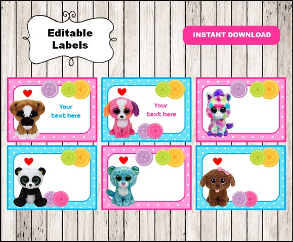 Beanie Boo Printable Cards tags book labels stickers kids