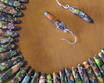 multi color gemstone statement necklace set, sterling silver finished