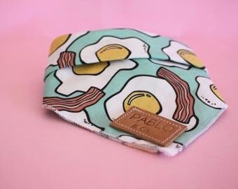 BAE Bacon and Eggs Dog Bandana Tie On Bandana Dog Accessories Fashion Apparel Neckerchief Designer Fashion Quirky Food Foodie Pablo & Co