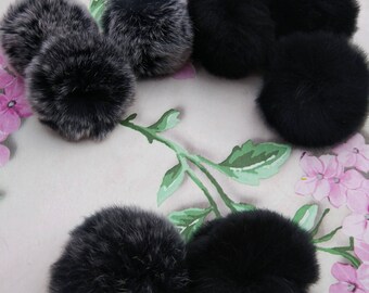 2 pcs 6 cm black rabbit fur Pompom