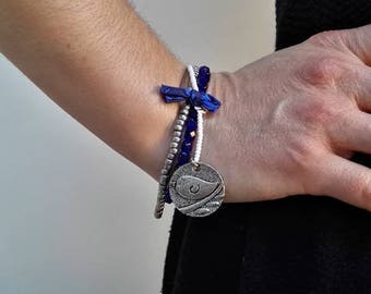 3 1 Navy blue white silver silver charm bracelets