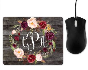 Personalized mouse pad, monogram mouse pad, rustic mouse pad, floral mouse pad, rustic mousepad, mouse pad, office decor, decor office